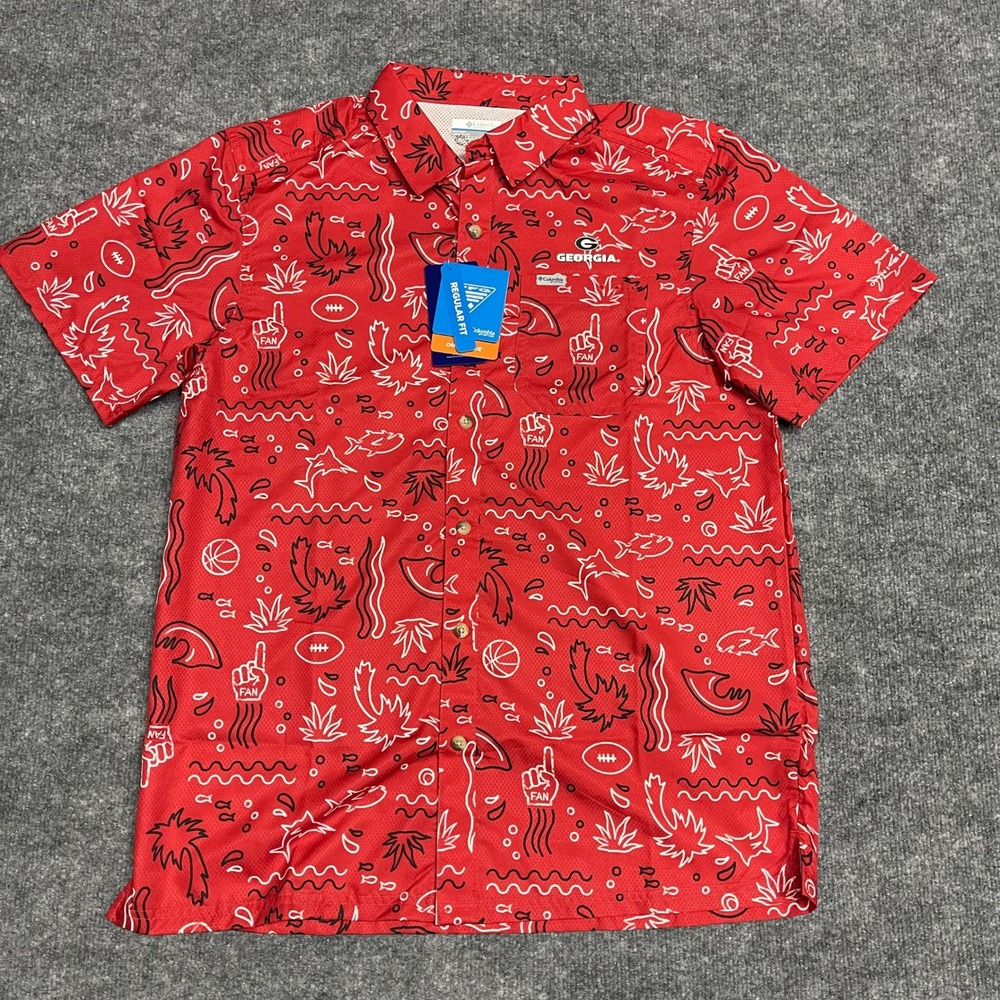 Georgia Bulldogs Shirt Mens Medium Red Columbia PFG Super Slack Tide Vented NCAA